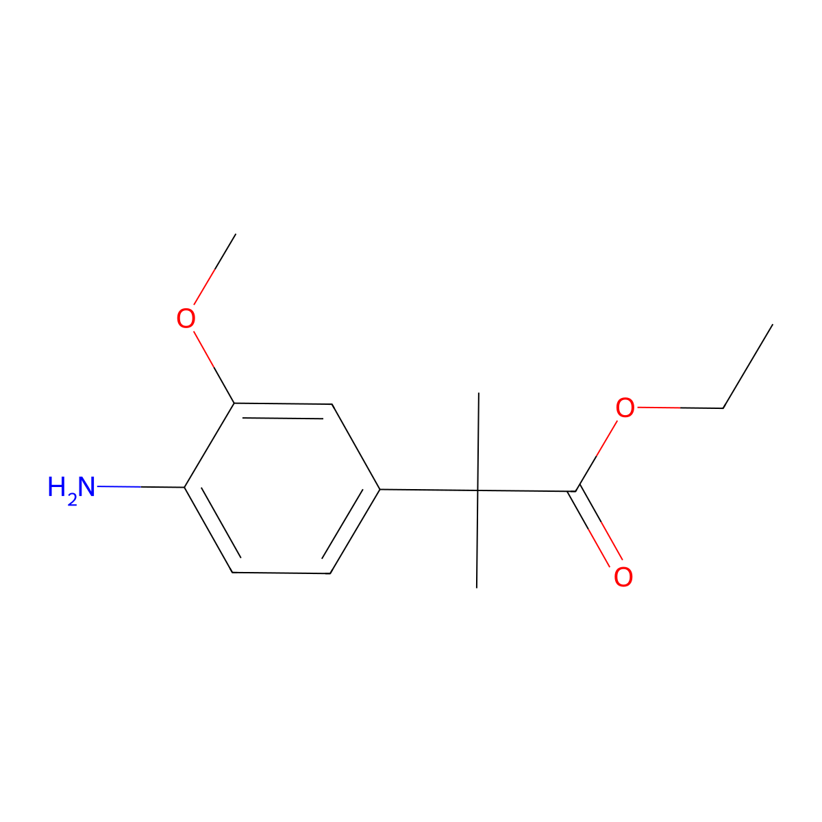 Ethyl 2-(4-amino-3-methoxyphenyl)-2-methylpropanoate molecular structure, CAS 2353844-28-5