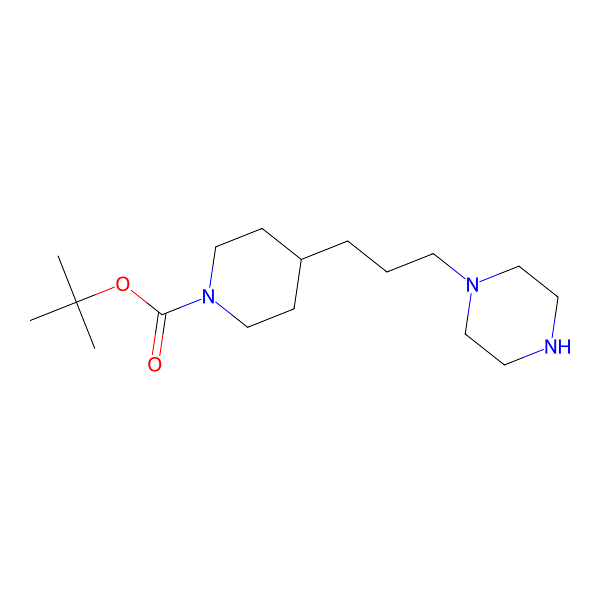 Tert-butyl 4-(3-(piperazin-1-yl)propyl)piperidine-1-carboxylate molecular structure, CAS 2353897-66-0
