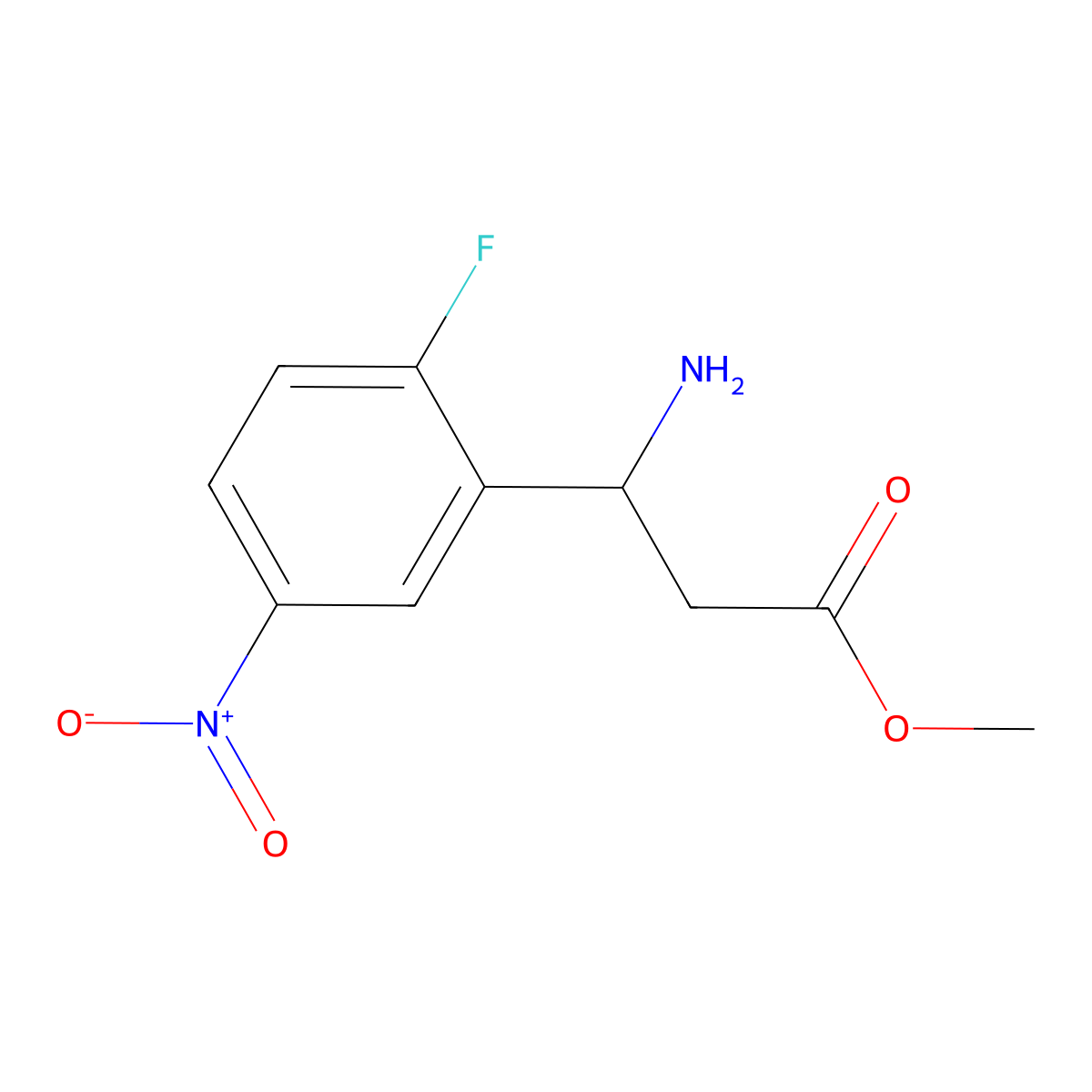 Methyl 3-amino-3-(2-fluoro-5-nitrophenyl)propanoate molecular structure, CAS 2353932-38-2