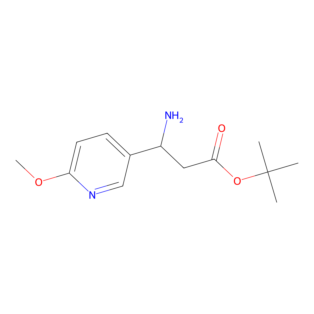 Tert-butyl 3-amino-3-(6-methoxypyridin-3-yl)propanoate molecular structure, CAS 2353990-63-1
