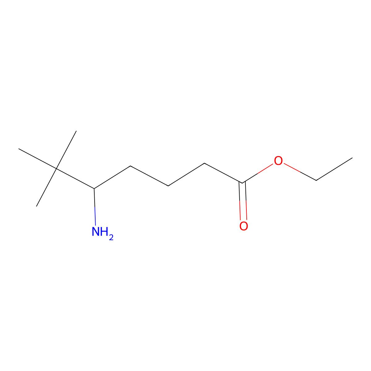 Ethyl 5-amino-6,6-dimethylheptanoate molecular structure, CAS 2354044-82-7