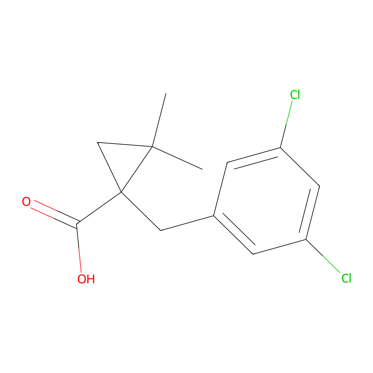 1-[(3,5-Dichlorophenyl)methyl]-2,2-dimethylcyclopropane-1-carboxylic acid molecular structure, CAS 2354132-17-3
