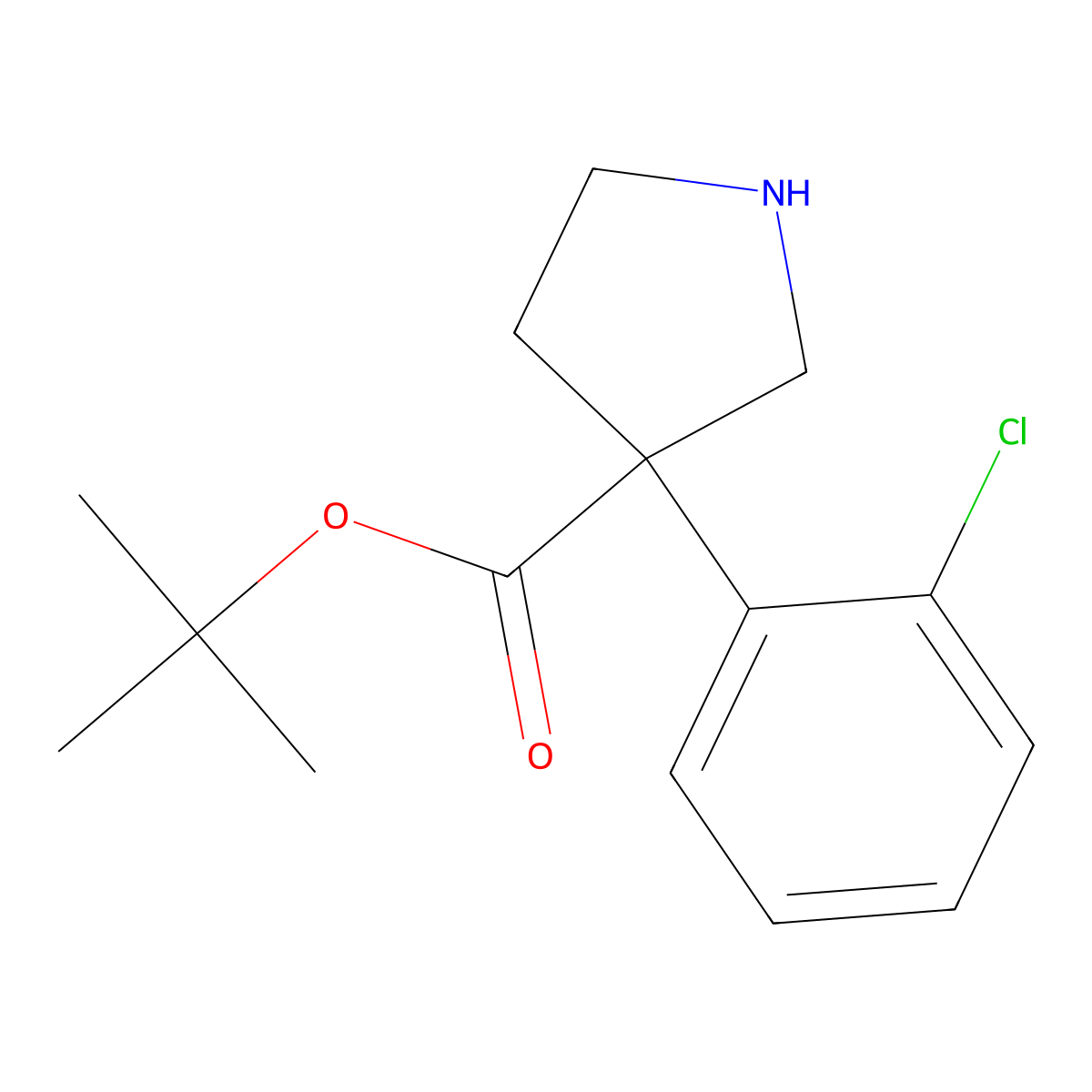 Tert-butyl 3-(2-chlorophenyl)pyrrolidine-3-carboxylate molecular structure, CAS 2354154-32-6