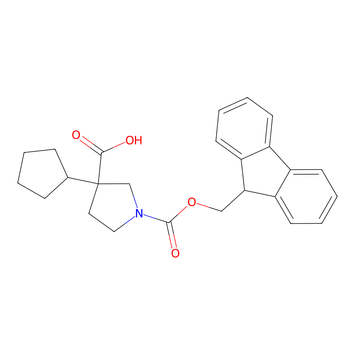 3-cyclopentyl-1-{[(9H-fluoren-9-yl)methoxy]carbonyl}pyrrolidine-3-carboxylic acid molecular structure, CAS 2354154-39-3