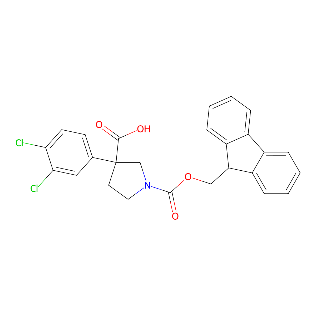3-(3,4-dichlorophenyl)-1-{[(9H-fluoren-9-yl)methoxy]carbonyl}pyrrolidine-3-carboxylic acid molecular structure, CAS 2354262-12-5