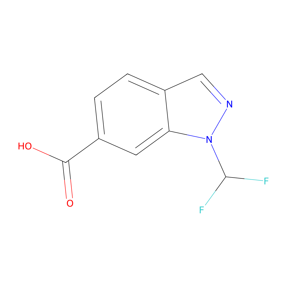 1-(difluoromethyl)-1H-indazole-6-carboxylic acid molecular structure, CAS 2354300-28-8