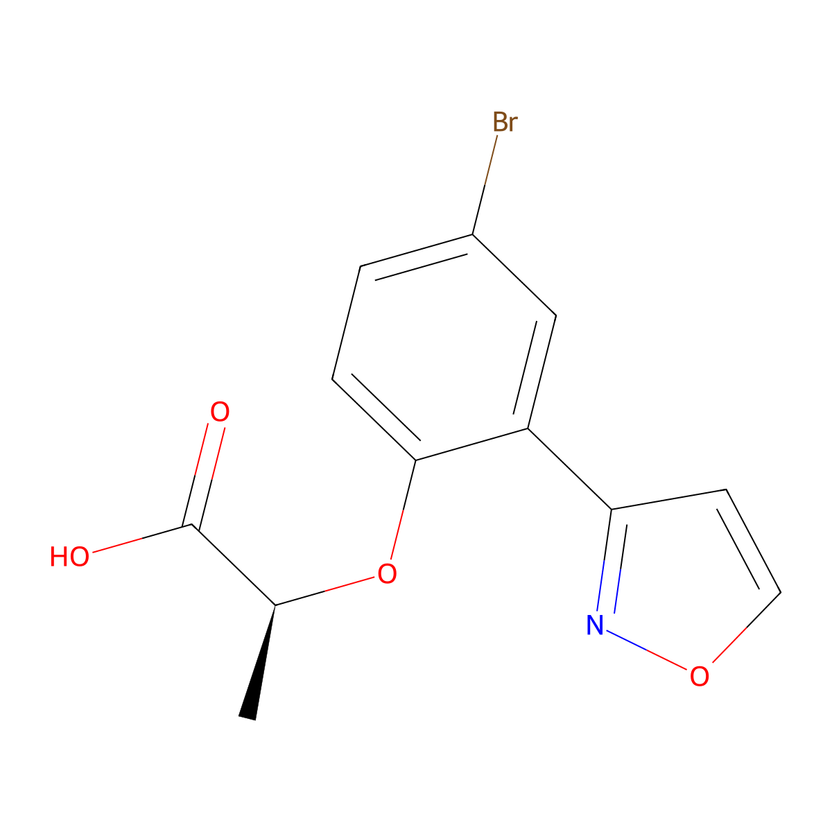 (S)-2-(4-Bromo-2-(isoxazol-3-yl)phenoxy)propanoic acid molecular structure, CAS 2354321-33-6
