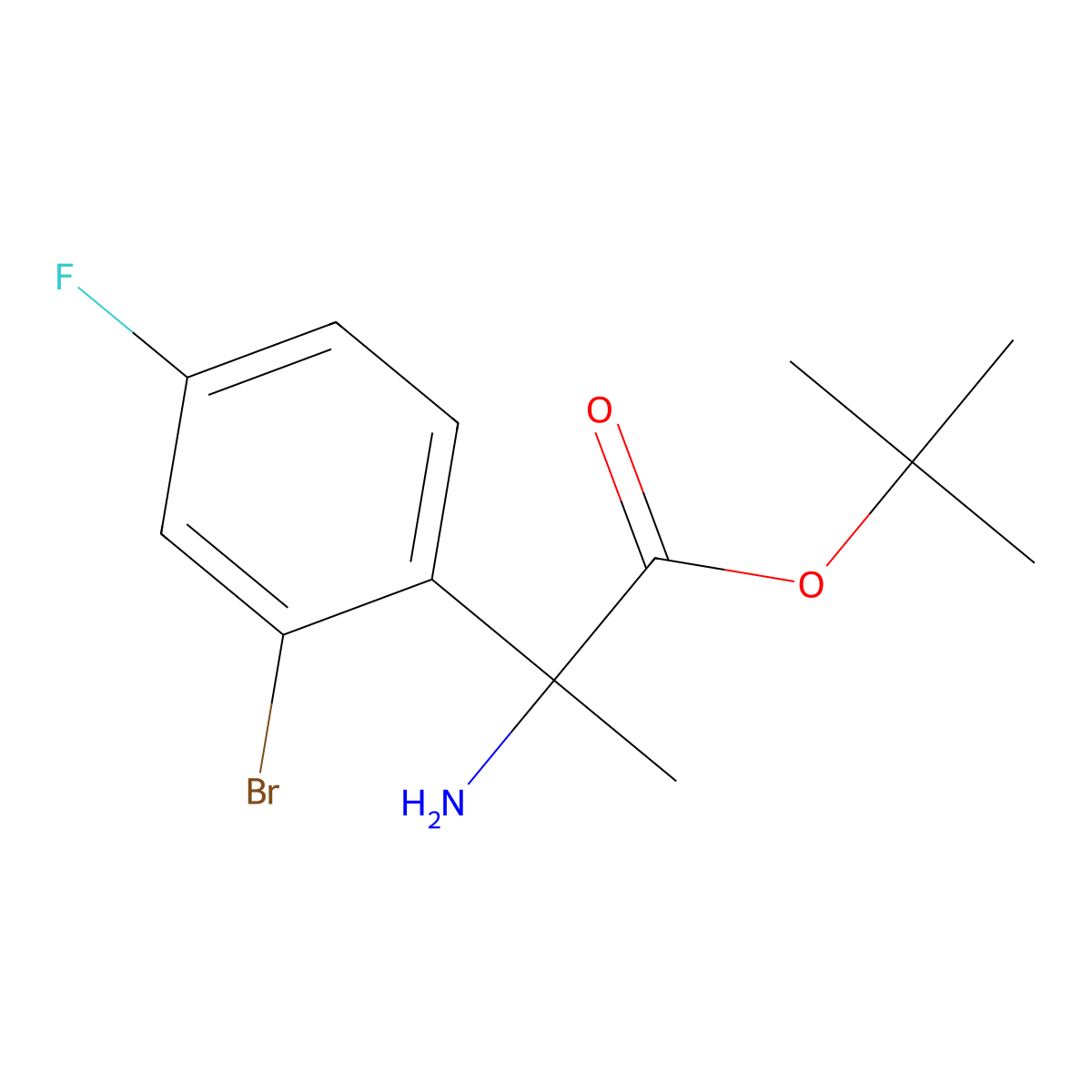 Tert-butyl 2-amino-2-(2-bromo-4-fluorophenyl)propanoate molecular structure, CAS 2354322-27-1