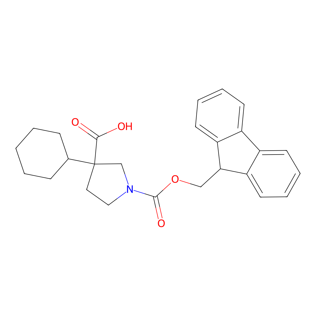 3-cyclohexyl-1-{[(9H-fluoren-9-yl)methoxy]carbonyl}pyrrolidine-3-carboxylic acid molecular structure, CAS 2354332-80-0