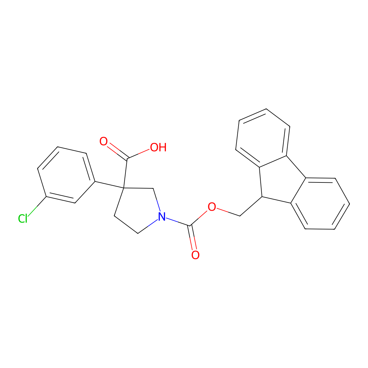 3-(3-chlorophenyl)-1-{[(9H-fluoren-9-yl)methoxy]carbonyl}pyrrolidine-3-carboxylic acid molecular structure, CAS 2354370-60-6