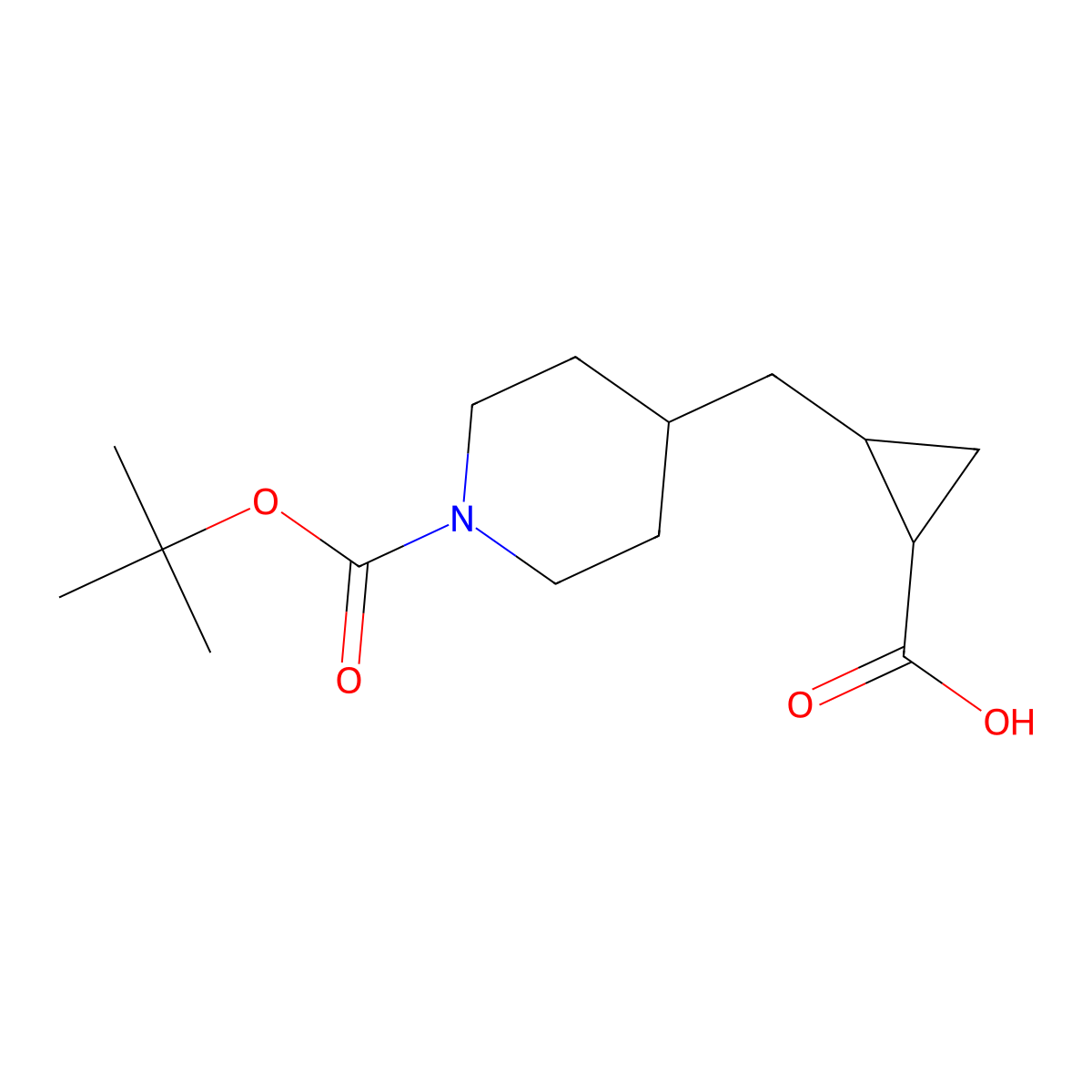 2-({1-[(Tert-butoxy)carbonyl]piperidin-4-yl}methyl)cyclopropane-1-carboxylic acid molecular structure, CAS 2354446-77-6