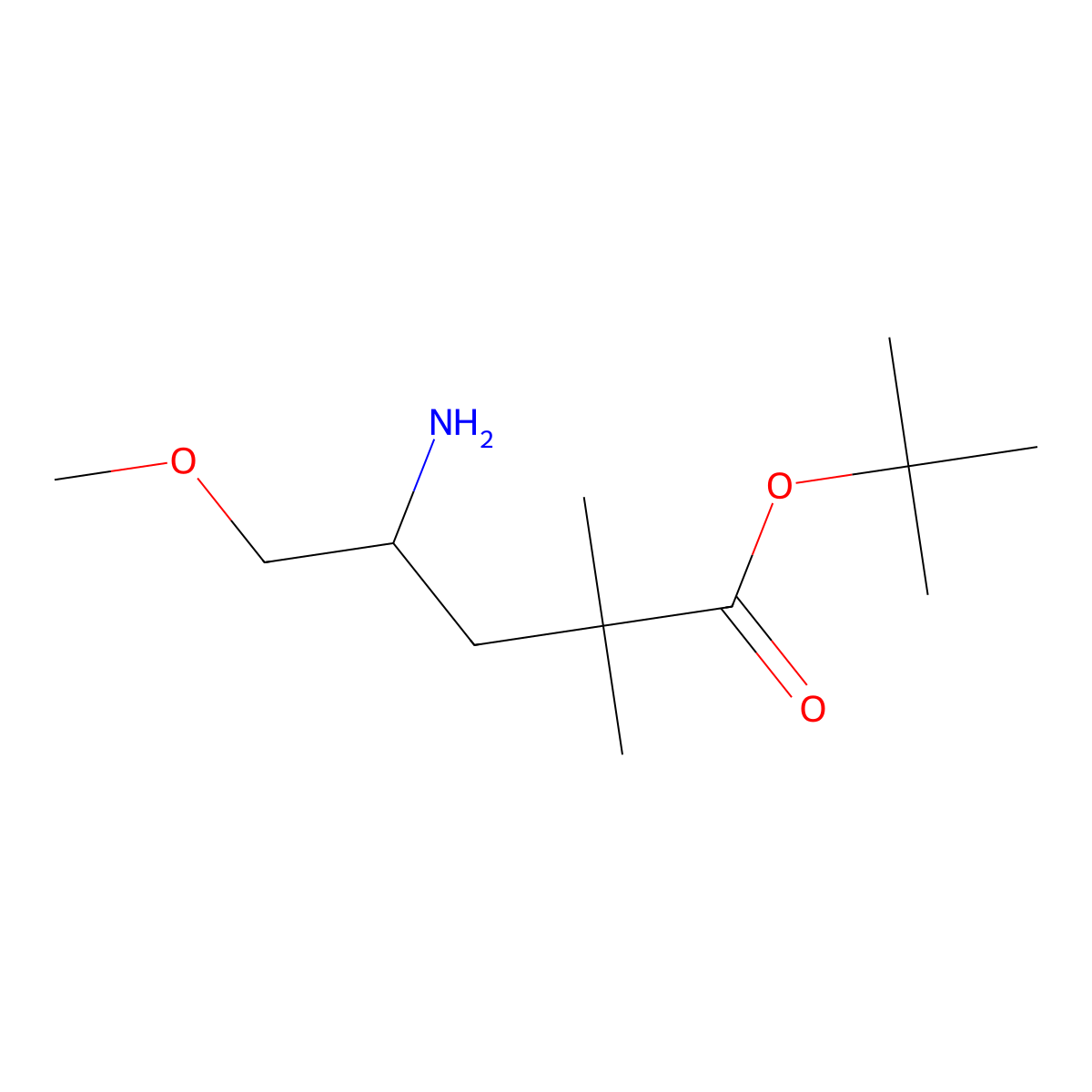 Tert-butyl 4-amino-5-methoxy-2,2-dimethylpentanoate molecular structure, CAS 2354482-31-6