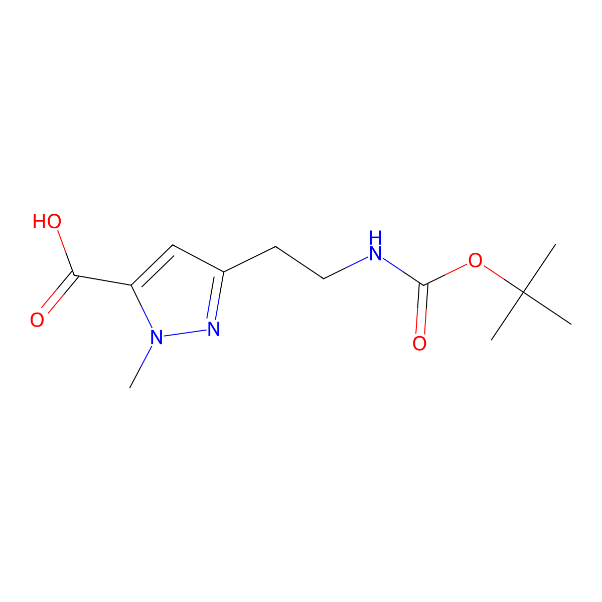 3-(2-((tert-Butoxycarbonyl)amino)ethyl)-1-methyl-1H-pyrazole-5-carboxylic acid molecular structure, CAS 2354508-19-1
