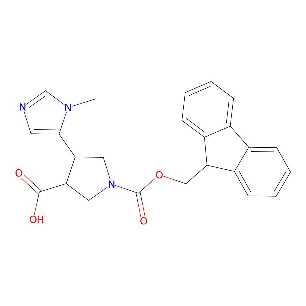 1-{[(9H-fluoren-9-yl)methoxy]carbonyl}-4-(1-methyl-1H-imidazol-5-yl)pyrrolidine-3-carboxylic acid molecular structure, CAS 2354530-36-0