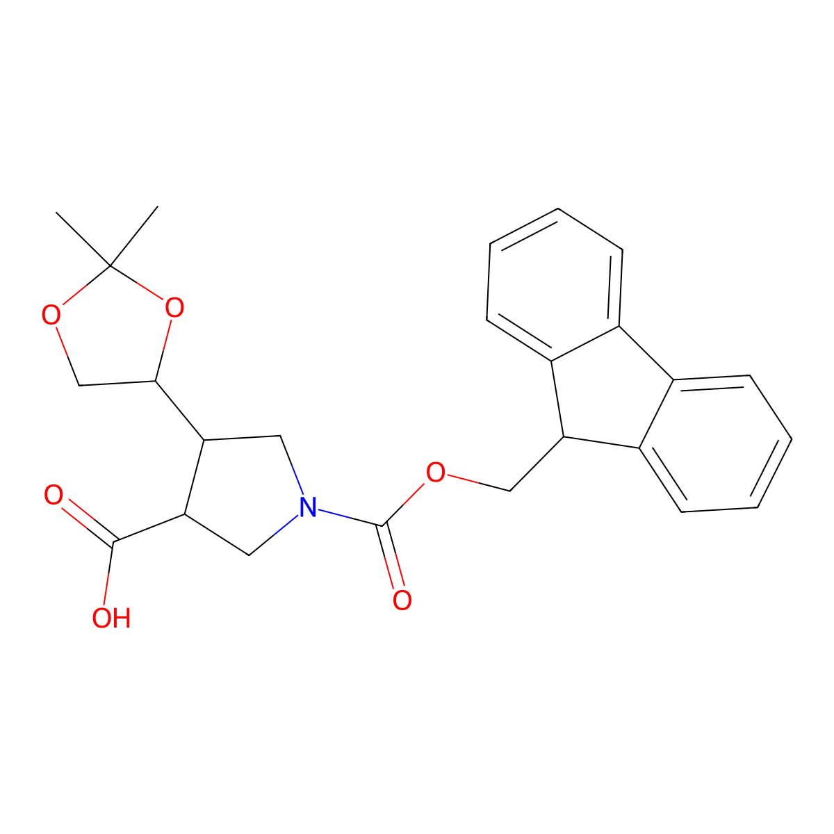 4-(2,2-dimethyl-1,3-dioxolan-4-yl)-1-{[(9H-fluoren-9-yl)methoxy]carbonyl}pyrrolidine-3-carboxylic acid molecular structure, CAS 2354534-57-7