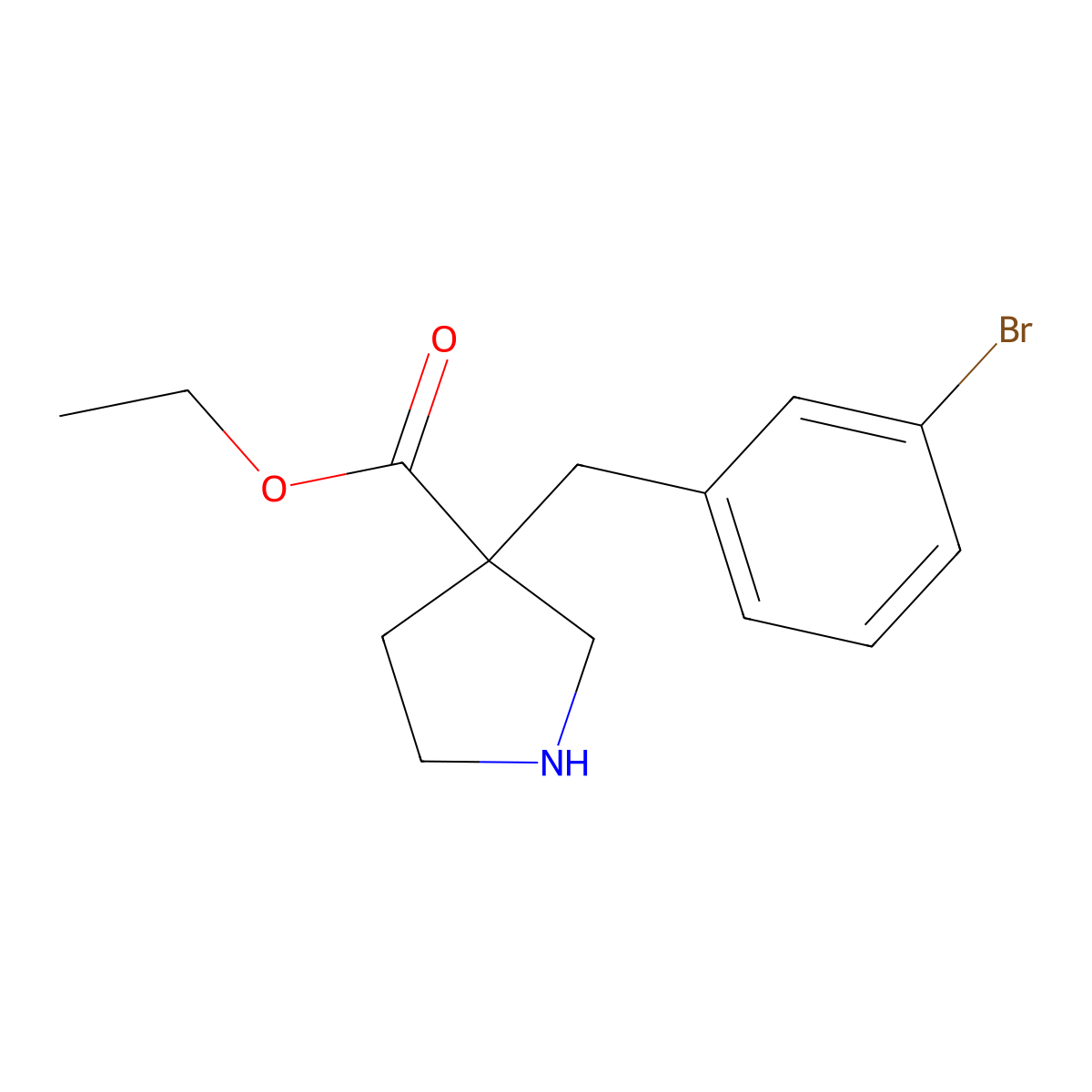 Ethyl 3-[(3-bromophenyl)methyl]pyrrolidine-3-carboxylate molecular structure, CAS 2354683-94-4