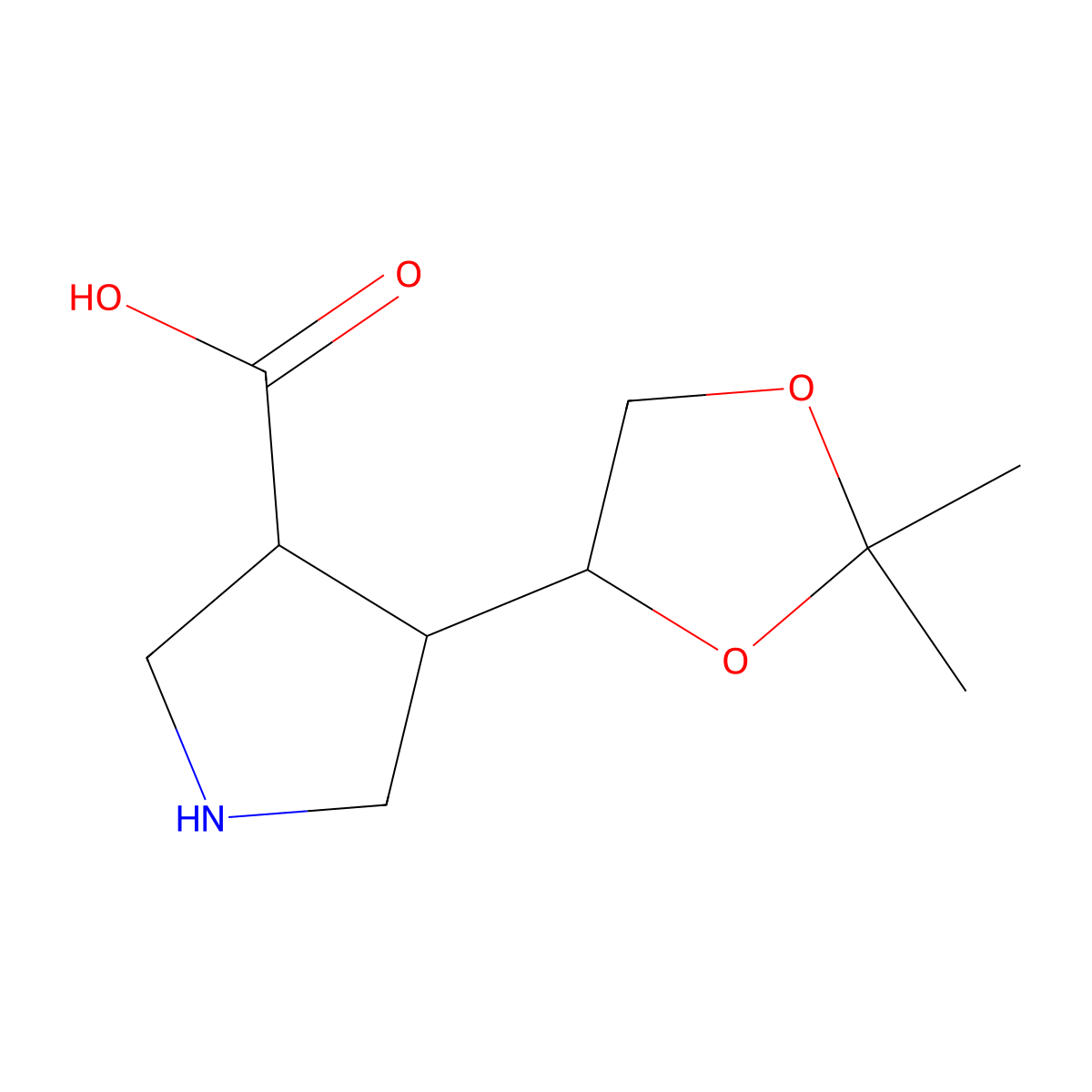 4-(2,2-Dimethyl-1,3-dioxolan-4-yl)pyrrolidine-3-carboxylic acid molecular structure, CAS 2354703-85-6