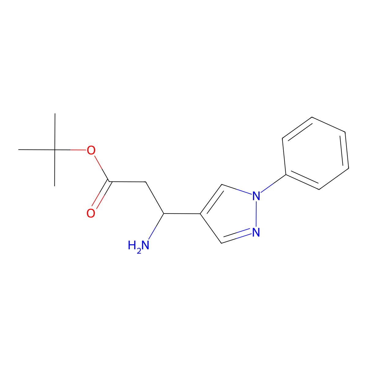 tert-butyl 3-amino-3-(1-phenyl-1H-pyrazol-4-yl)propanoate molecular structure, CAS 2354726-41-1