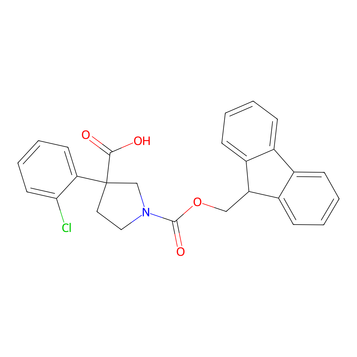 3-(2-chlorophenyl)-1-{[(9H-fluoren-9-yl)methoxy]carbonyl}pyrrolidine-3-carboxylic acid molecular structure, CAS 2354740-95-5