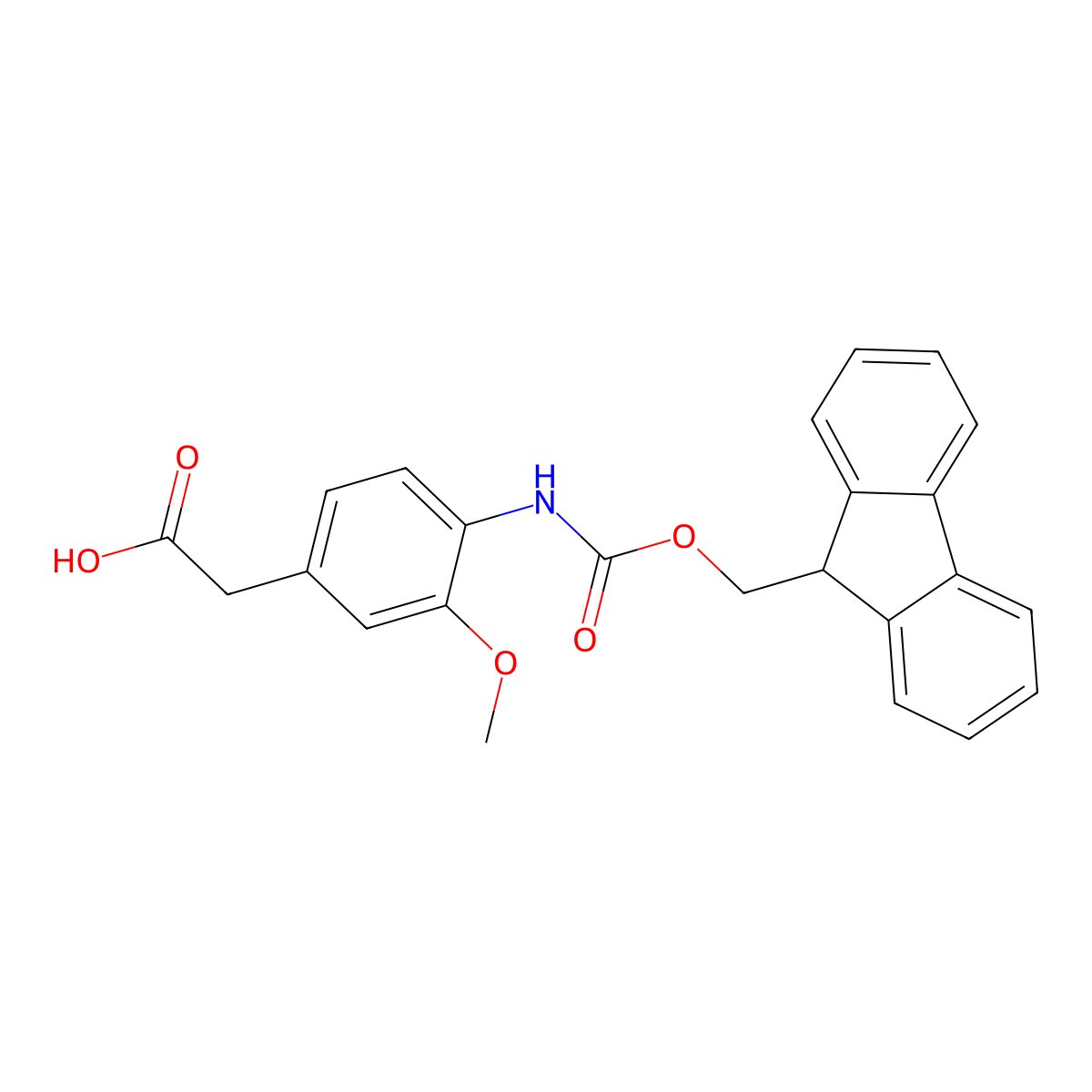 2-(4-((((9H-fluoren-9-yl)methoxy)carbonyl)amino)-3-methoxyphenyl)acetic acid molecular structure, CAS 2354749-35-0