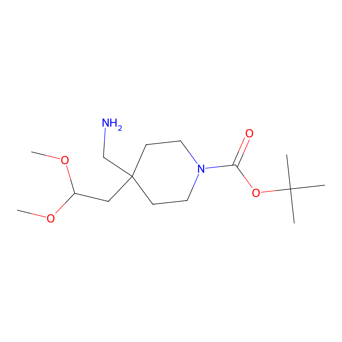Tert-butyl 4-(aminomethyl)-4-(2,2-dimethoxyethyl)piperidine-1-carboxylate molecular structure, CAS 2354895-65-9