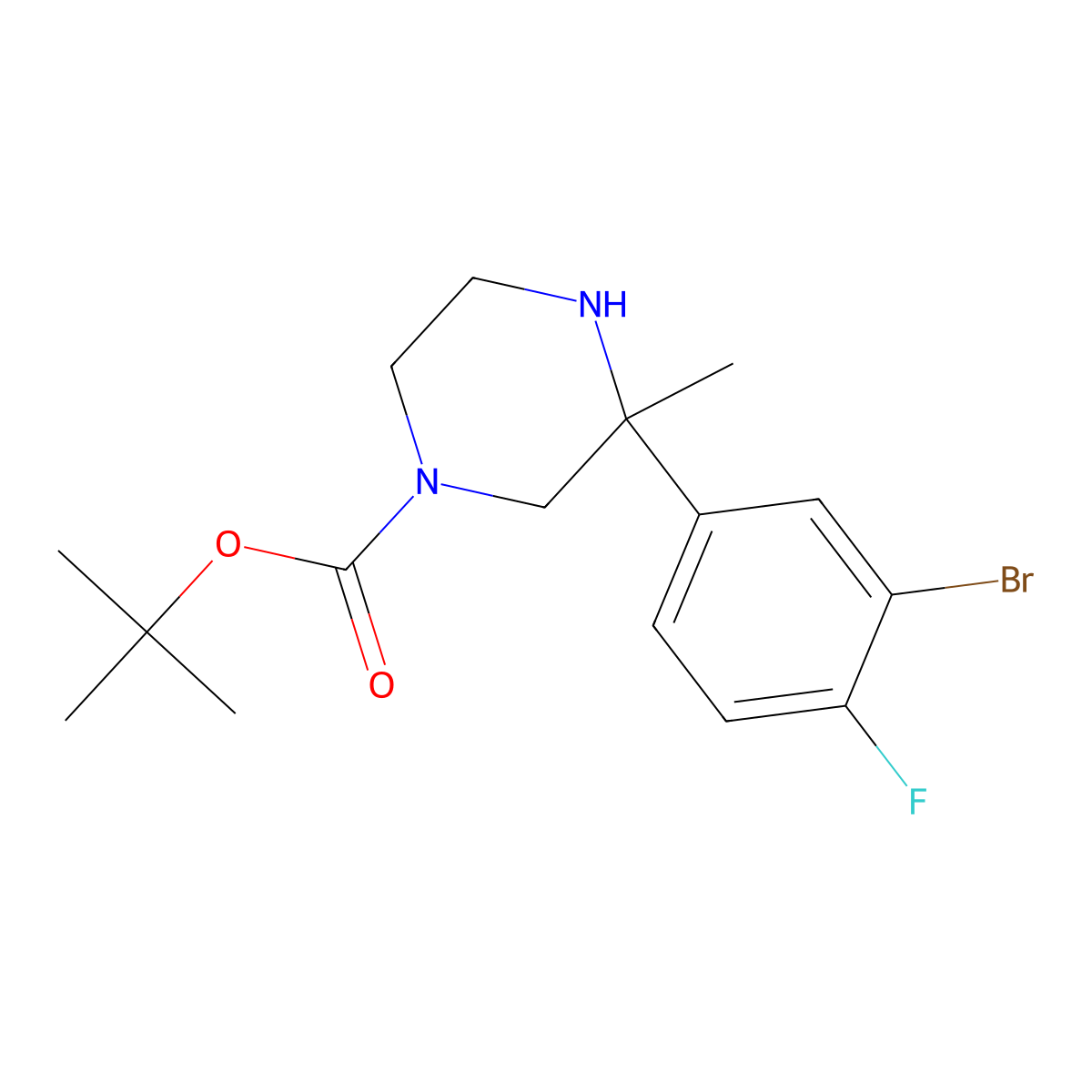 Tert-butyl 3-(3-bromo-4-fluorophenyl)-3-methylpiperazine-1-carboxylate molecular structure, CAS 2355020-83-4