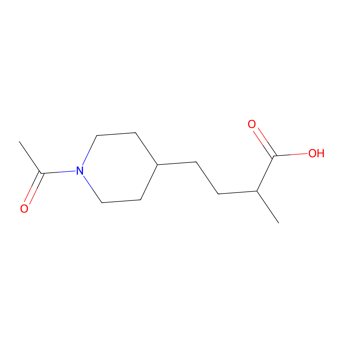 4-(1-Acetylpiperidin-4-yl)-2-methylbutanoic acid molecular structure, CAS 2355065-01-7