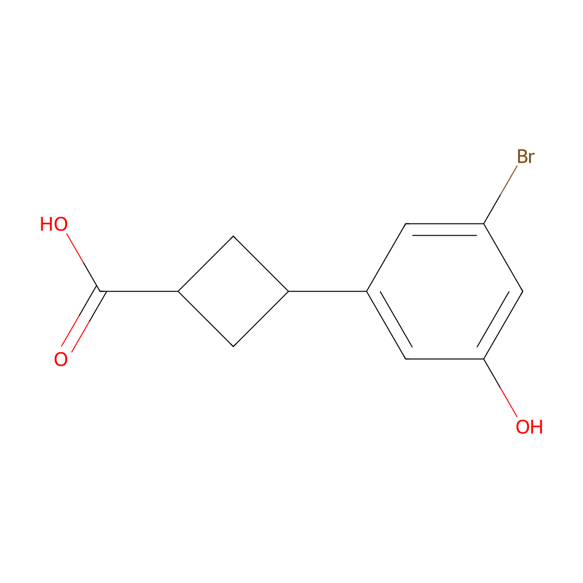 3-(3-Bromo-5-hydroxyphenyl)cyclobutane-1-carboxylic acid molecular structure, CAS 2355093-06-8