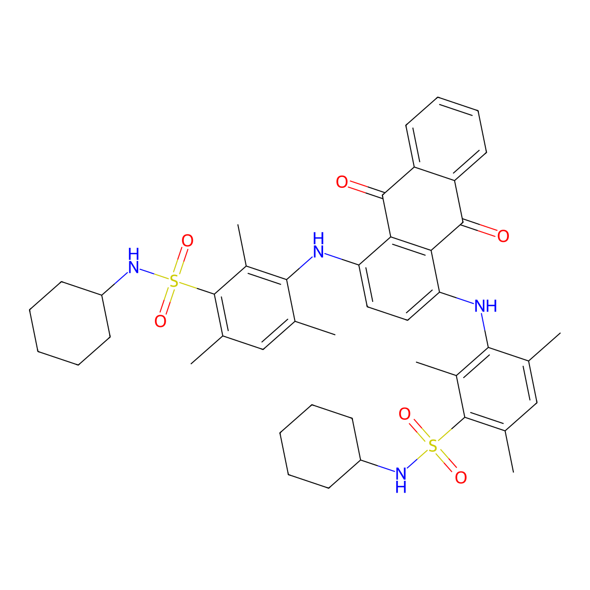 4,4'-(1,4-Anthraquinonylenediimino)bis(N-cyclohexyl-2-mesitylenesulfonamide molecular structure, CAS 23552-74-1