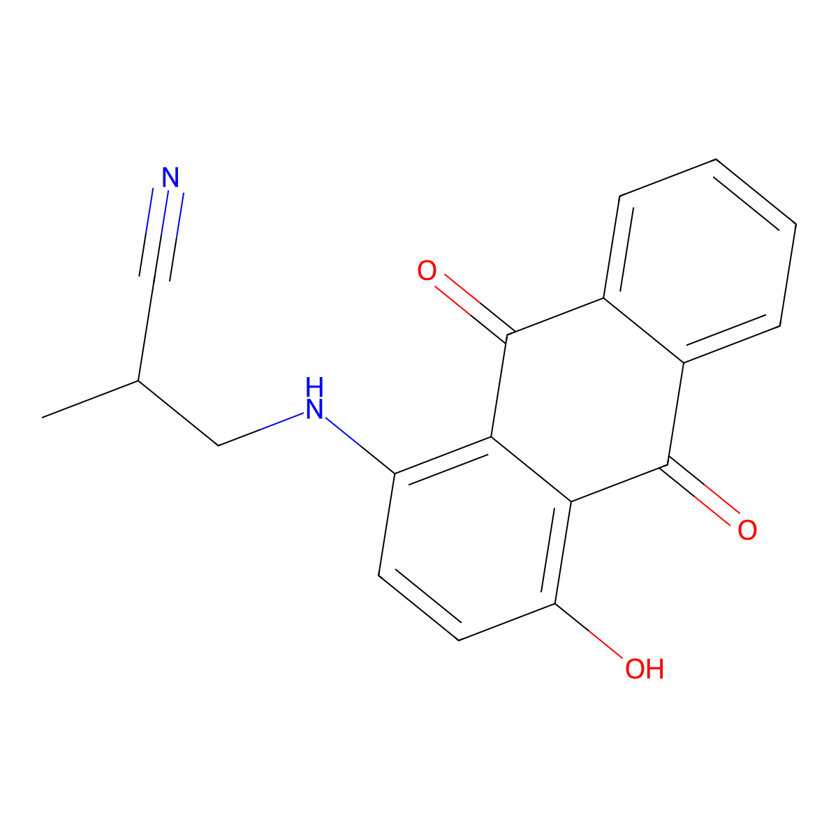 Propanenitrile, 3-((9,10-dihydro-4-hydroxy-9,10-dioxo-1-anthracenyl)amino)-2-methyl- molecular structure, CAS 23552-75-2