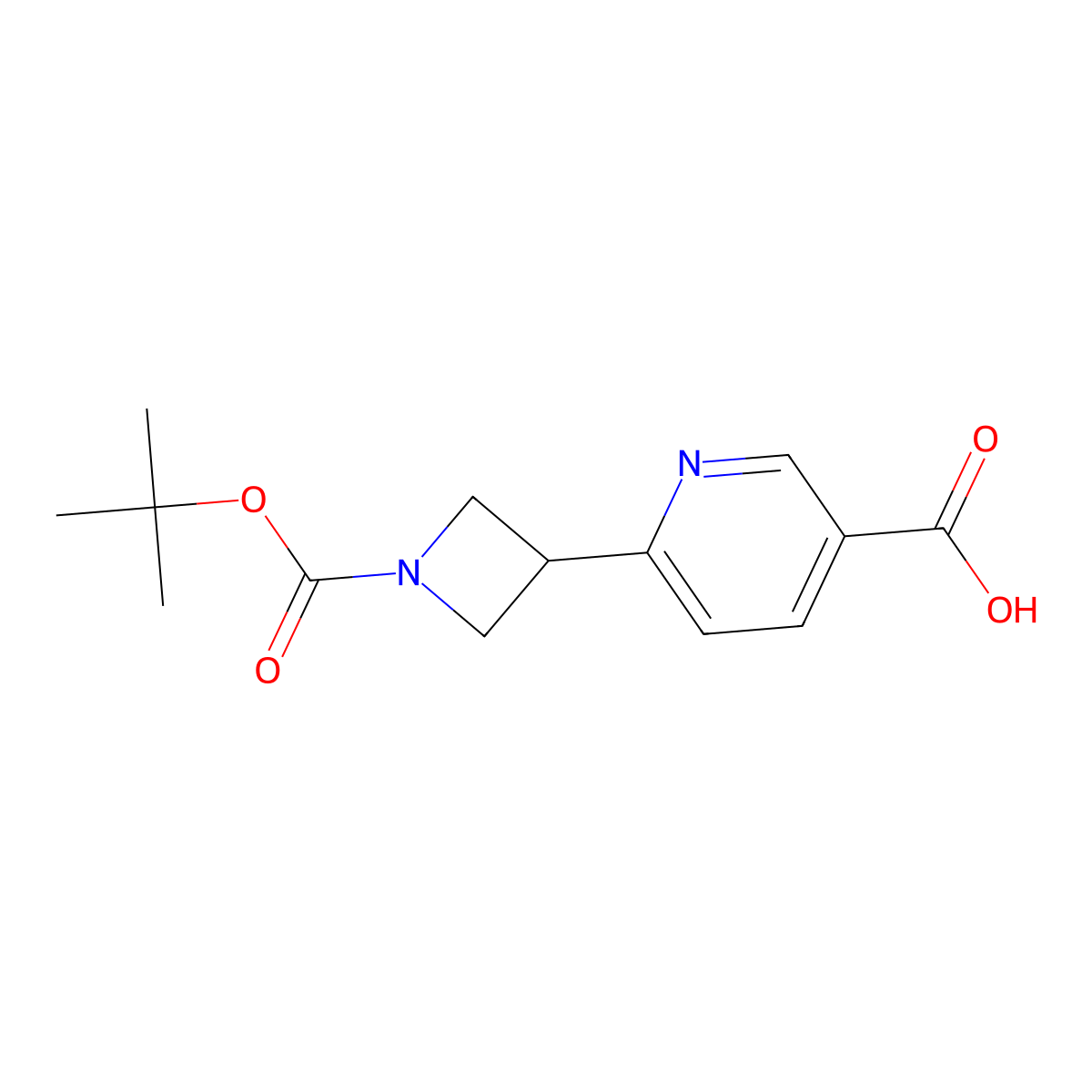 3-Pyridinecarboxylic acid, 6-[1-[(1,1-dimethylethoxy)carbonyl]-3-azetidinyl]- molecular structure, CAS 2355216-26-9