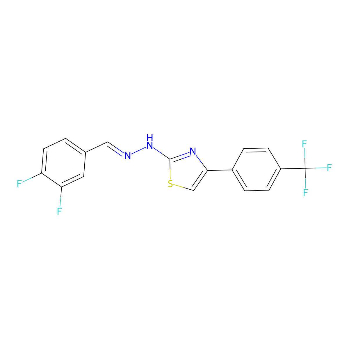 (E)-2-(2-(3, 4-difluorobenzylidene)hydrazinyl)-4-(4-(trifluoromethyl)phenyl)thiazole molecular structure, CAS 2355263-33-9
