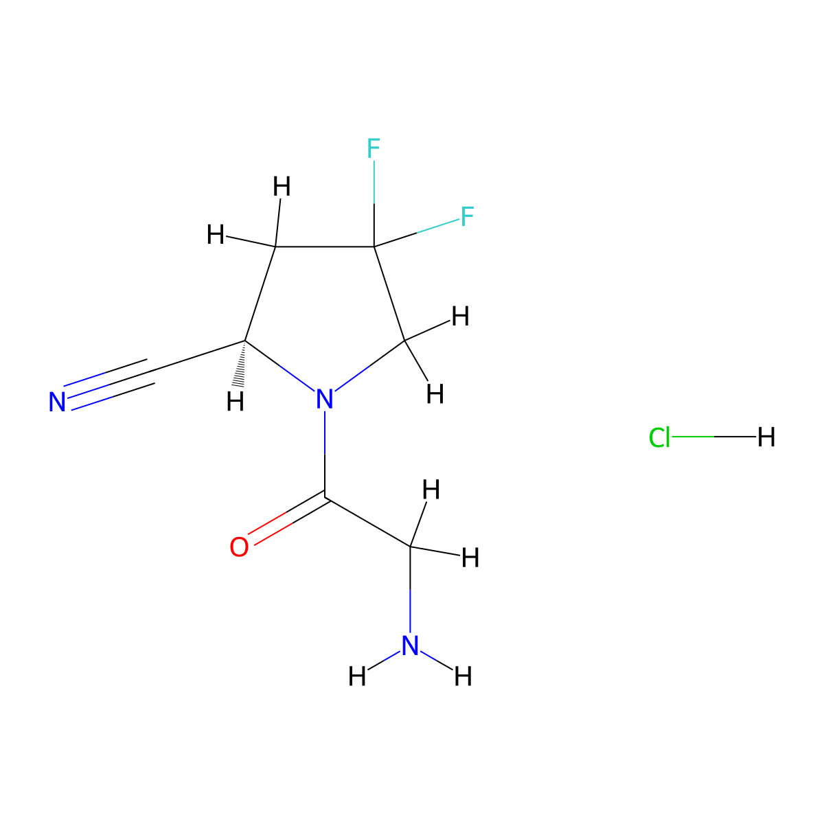 (R)-1-(2-aminoacetyl)-4,4-difluoropyrrolidine-2-carbonitrile hydrochloride molecular structure, CAS 2355270-76-5