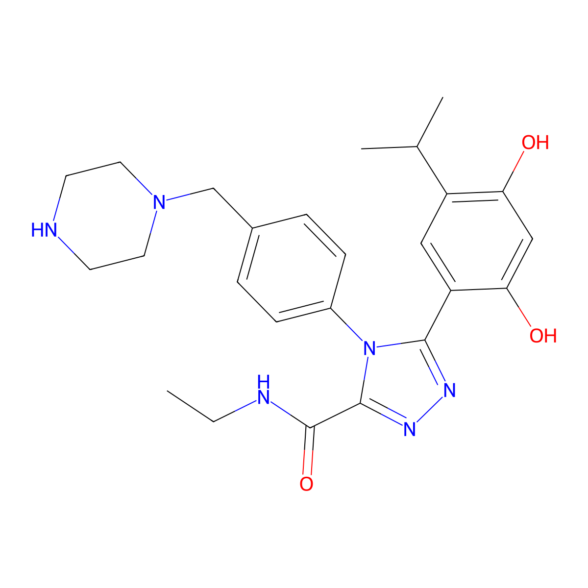 5-(2,4-dihydroxy-5-propan-2-ylphenyl)-N-ethyl-4-[4-(piperazin-1-ylmethyl)phenyl]-1,2,4-triazole-3-carboxamide molecular structure, CAS 2355276-51-4