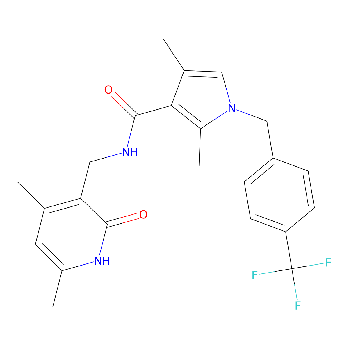 N-[(4,6-Dimethyl-2-oxo-1H-pyridin-3-yl)methyl]-2,4-dimethyl-1-[[4-(trifluoromethyl)phenyl]methyl]pyrrole-3-carboxamide molecular structure, CAS 2355280-00-9