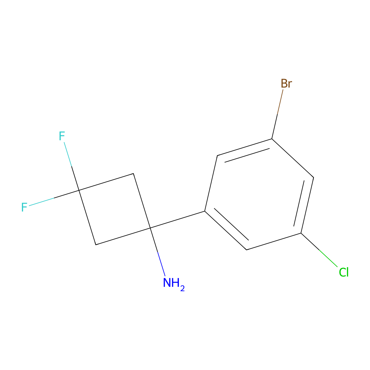 1-(3-Bromo-5-chlorophenyl)-3,3-difluorocyclobutan-1-amine molecular structure, CAS 2355381-02-9