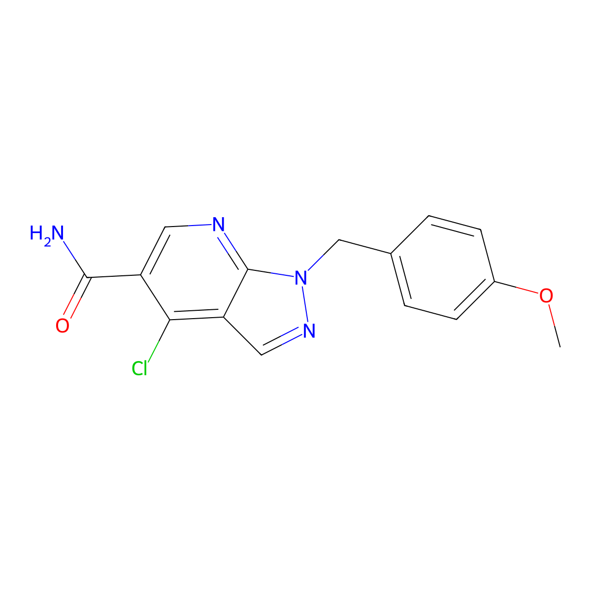 4-Chloro-1-(4-methoxy-benzyl)-1H-pyrazolo[3,4-b]pyridine-5-carboxylic acid amide molecular structure, CAS 2355385-19-0