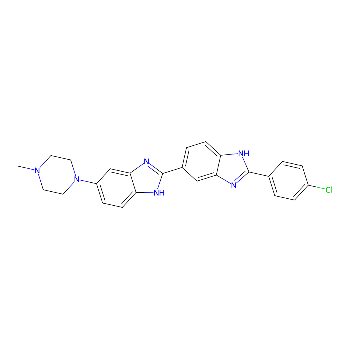 2'-(4-Chlorophenyl)-6-(4-methylpiperazin-1-yl)-1H,3'H-2,5'-bibenzimidazole molecular structure, CAS 23554-99-6