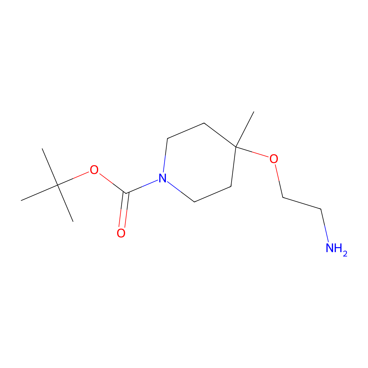 Tert-butyl 4-(2-aminoethoxy)-4-methylpiperidine-1-carboxylate molecular structure, CAS 2355463-16-8