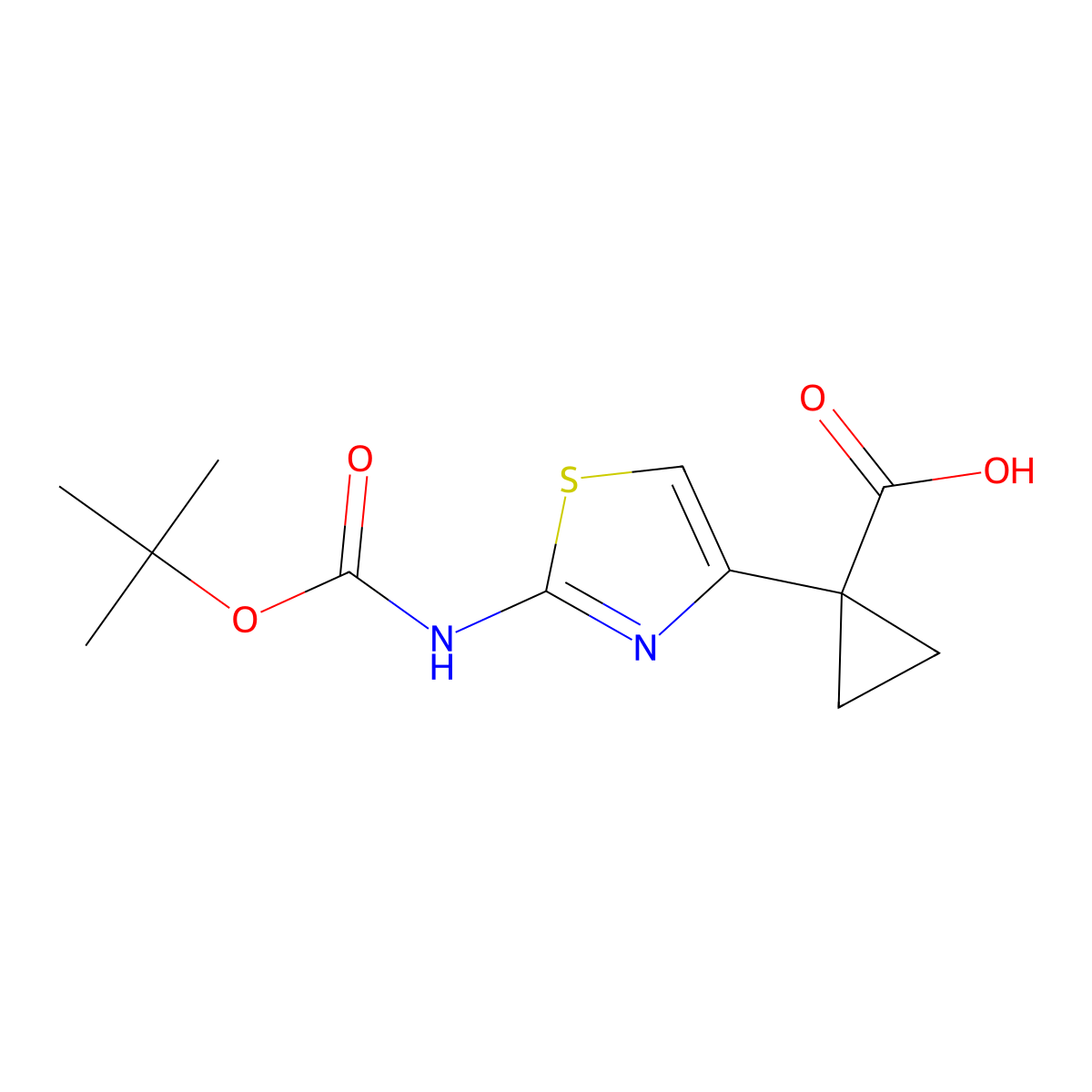 1-(2-{[(Tert-butoxy)carbonyl]amino}-1,3-thiazol-4-yl)cyclopropane-1-carboxylic acid molecular structure, CAS 2355567-56-3