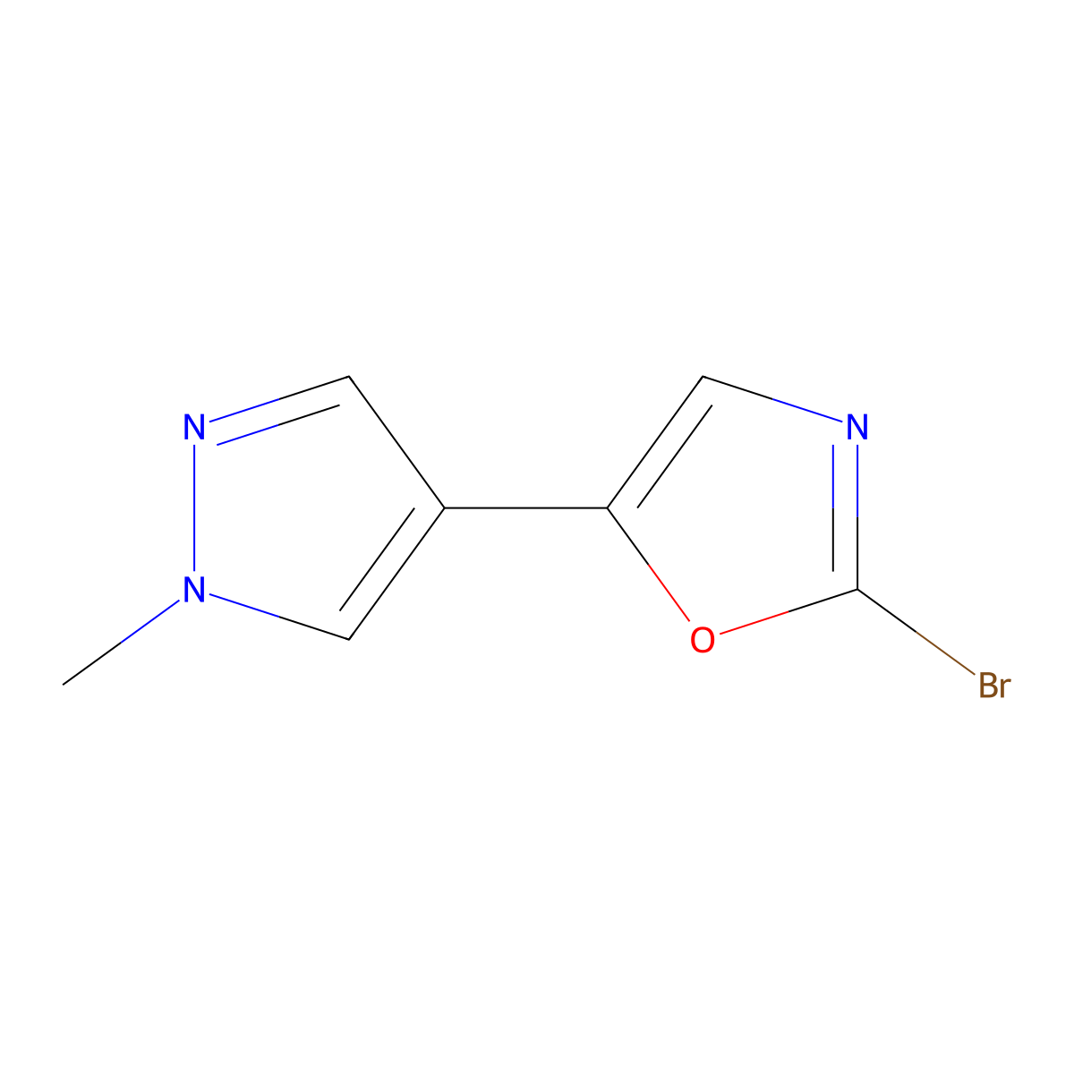 2-bromo-5-(1-methyl-1H-pyrazol-4-yl)-1,3-oxazole molecular structure, CAS 2355621-02-0