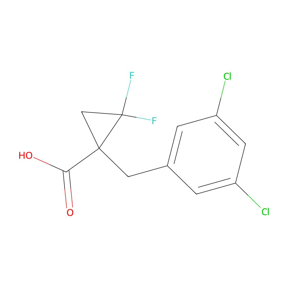 1-[(3,5-Dichlorophenyl)methyl]-2,2-difluorocyclopropane-1-carboxylic acid molecular structure, CAS 2355946-46-0