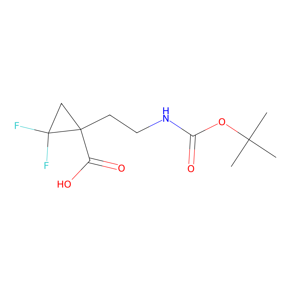 1-(2-{[(Tert-butoxy)carbonyl]amino}ethyl)-2,2-difluorocyclopropane-1-carboxylic acid molecular structure, CAS 2356011-15-7