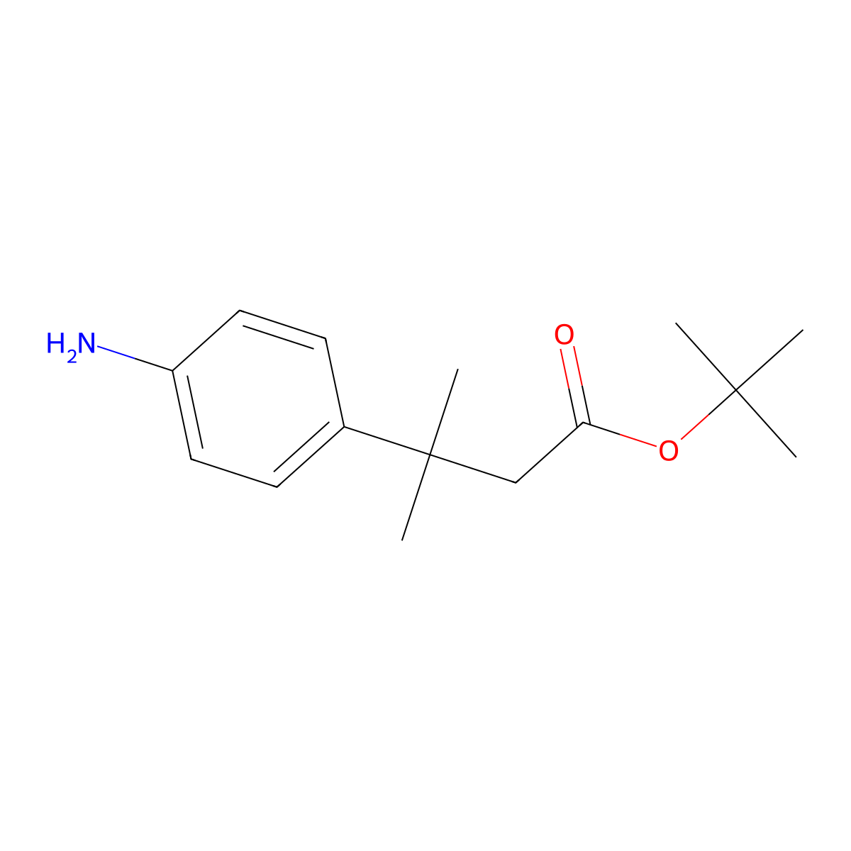 Tert-butyl 3-(4-aminophenyl)-3-methylbutanoate molecular structure, CAS 2356012-21-8