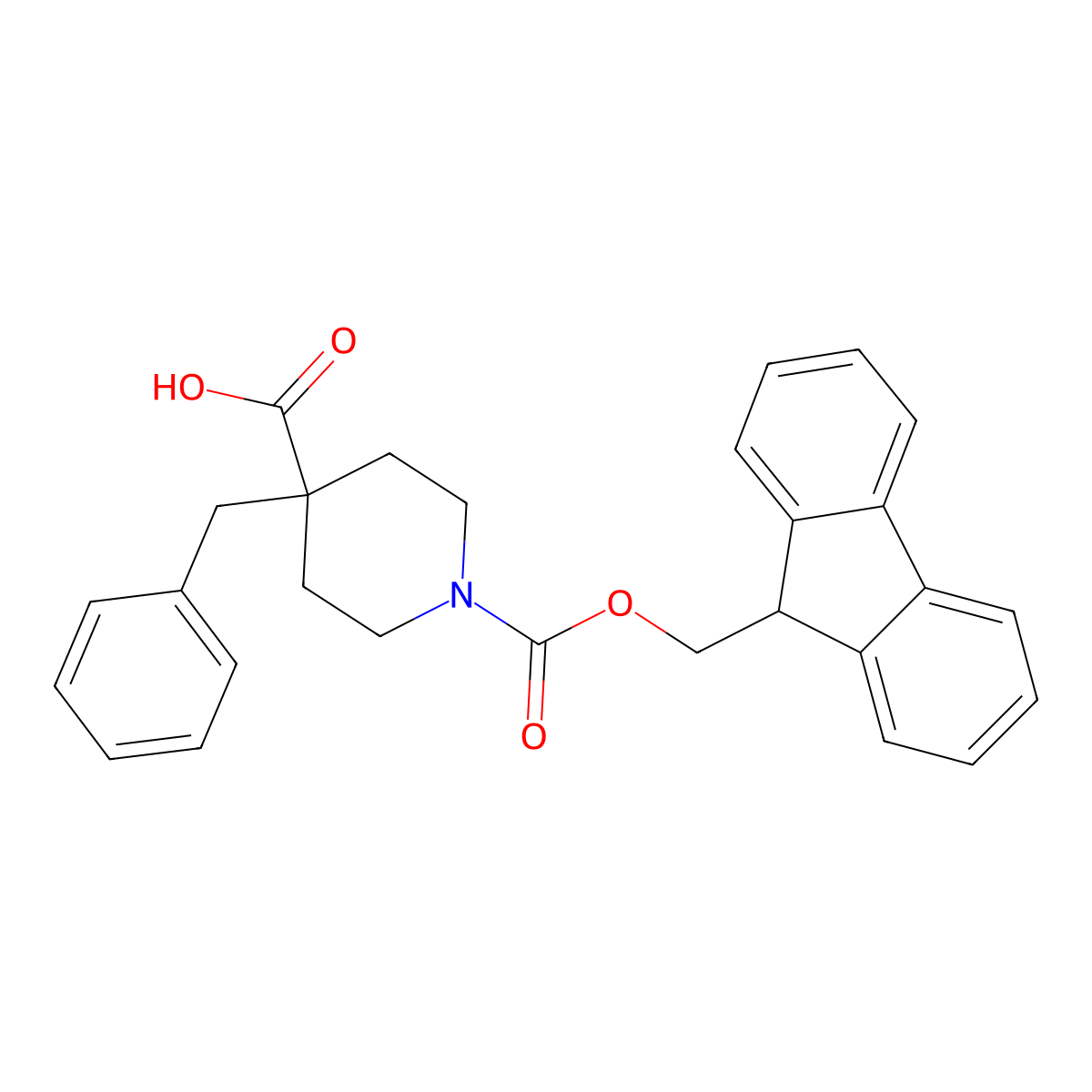 4-benzyl-1-(((9H-fluoren-9-yl)methoxy)carbonyl)piperidine-4-carboxylic acid molecular structure, CAS 2356097-84-0