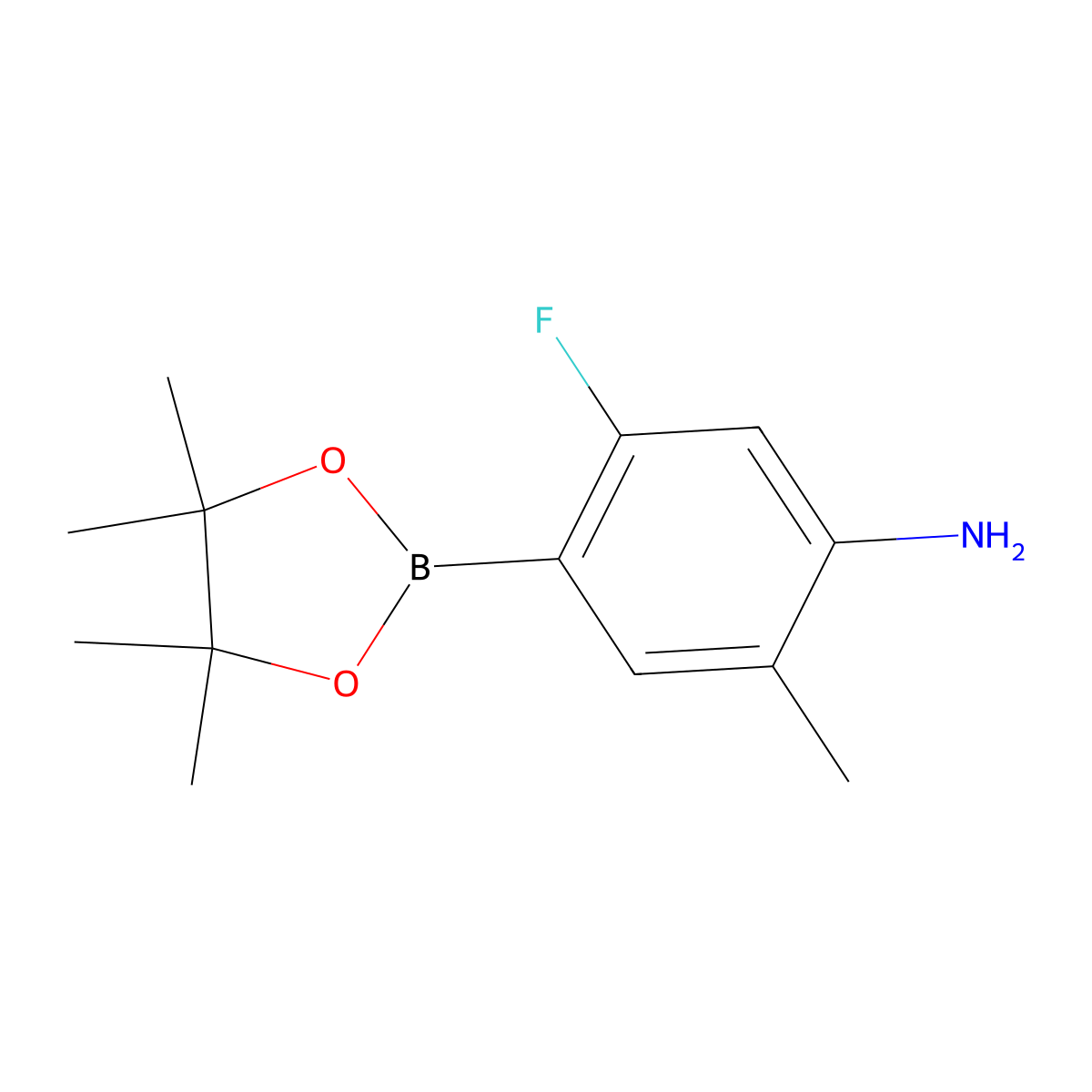5-Fluoro-2-methyl-4-(4,4,5,5-tetramethyl-1,3,2-dioxaborolan-2-yl)aniline molecular structure, CAS 2356149-66-9
