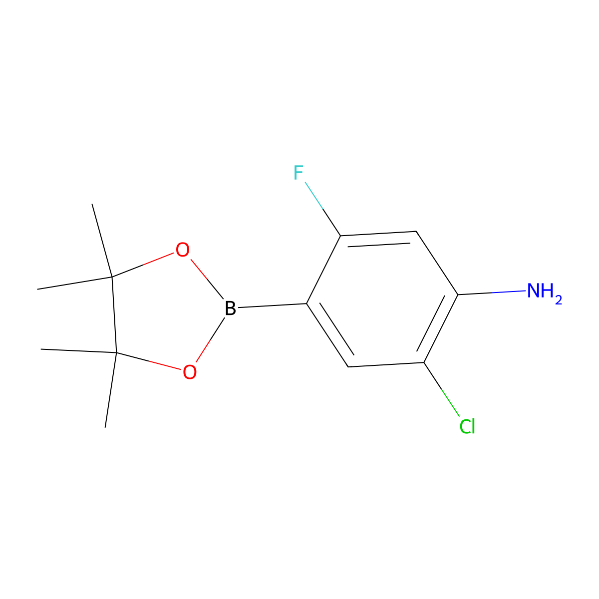 2-Chloro-5-fluoro-4-(4,4,5,5-tetramethyl-1,3,2-dioxaborolan-2-yl)aniline molecular structure, CAS 2356149-69-2