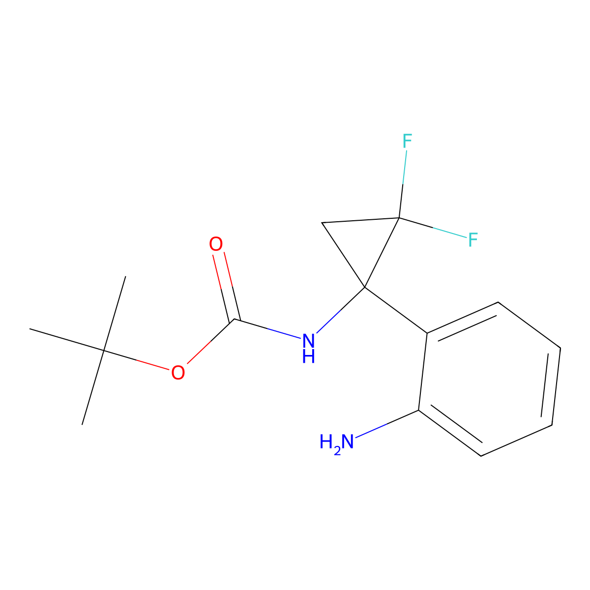 Tert-butyl N-[1-(2-aminophenyl)-2,2-difluorocyclopropyl]carbamate molecular structure, CAS 2356157-35-0
