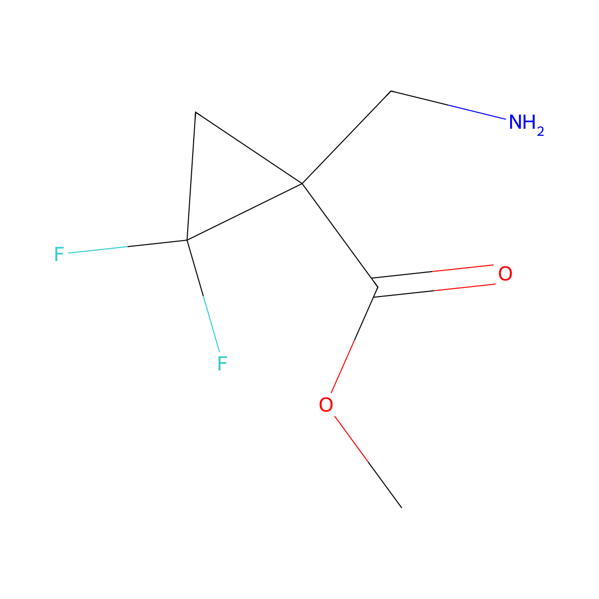 Methyl 1-(aminomethyl)-2,2-difluorocyclopropane-1-carboxylate molecular structure, CAS 2356192-62-4