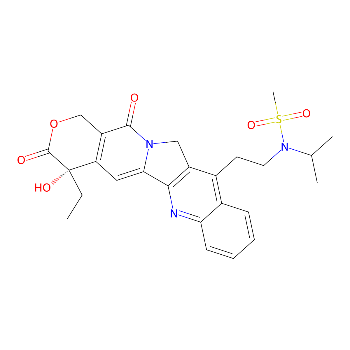 (S)-N-(2-(4-Ethyl-4-hydroxy-3,14-dioxo-3,4,12,14-tetrahydro-1H-pyrano[3',4':6,7]indolizino[1,2-b]quinolin-11-yl)ethyl)-N-isopropylmethanesulfonamide molecular structure, CAS 2356229-14-4